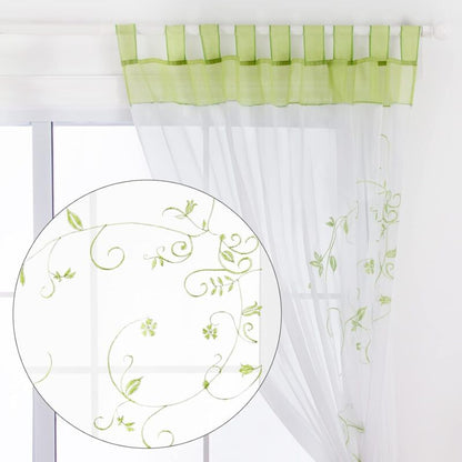 Sheer Curtains Floral Voile Embroidery Tab Top Window Panels For Bedroom Living ROom Decoration 2 Panels, Green, W140Cm - Image 3