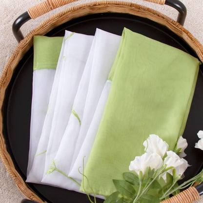 Sheer Curtains Floral Voile Embroidery Tab Top Window Panels For Bedroom Living ROom Decoration 2 Panels, Green, W140Cm - Image 4