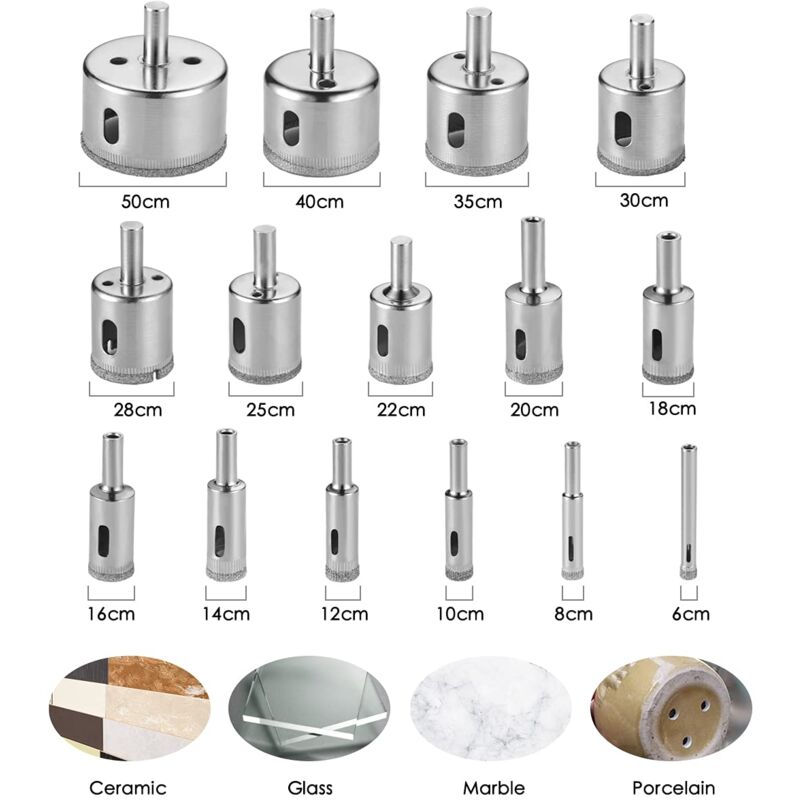 Diamond Drill Bit, 15 pcs Hole Saw Tools Set, Diamond Hole Saw For Glass/Tile/Ceramic/Marble/Porcelain Carbon Steel - Image 3