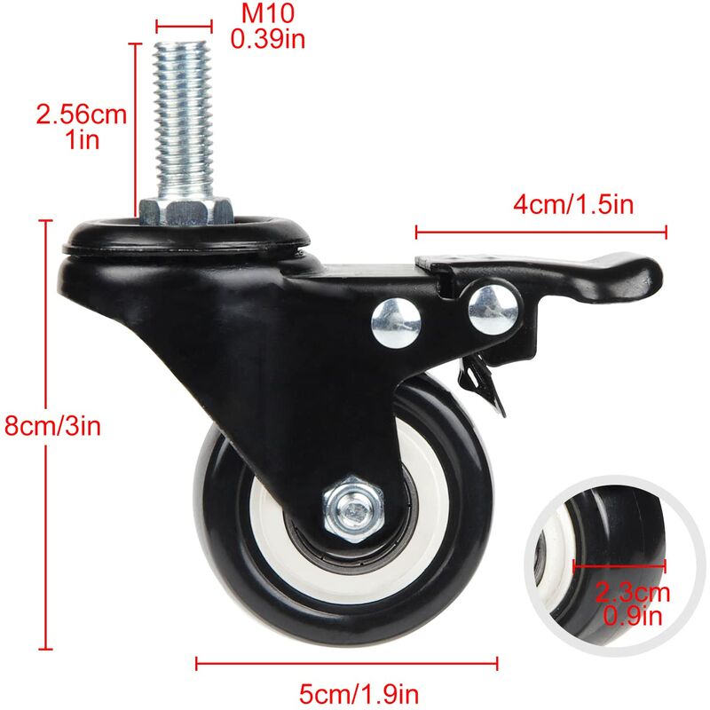 4 Swivel Casters 50Mm Furniture Transport Casters, 40Kg Load Capacity Each, M10 Screws - Image 2