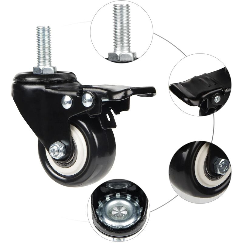 4 Swivel Casters 50Mm Furniture Transport Casters, 40Kg Load Capacity Each, M10 Screws - Image 3
