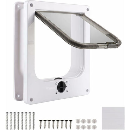 Cat Flap For Indoor Cats, White Magnetic Cat Door, 27 X 23.5 X 5.5 Cm, 4 Way Cat Flap, White