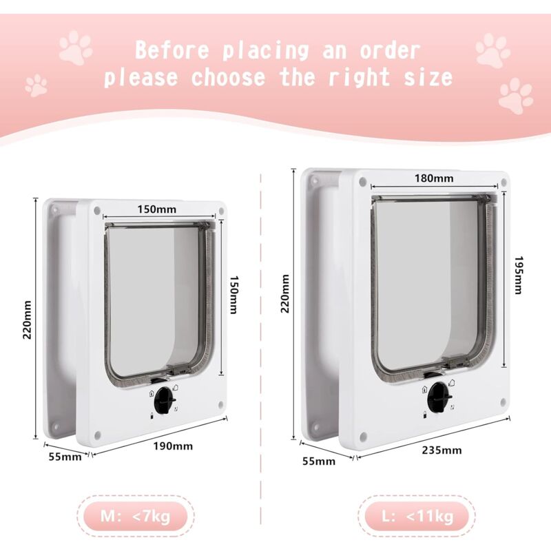 Cat Flap For Indoor Cats, White Magnetic Cat Door, 27 X 23.5 X 5.5 Cm, 4 Way Cat Flap, White - Image 4