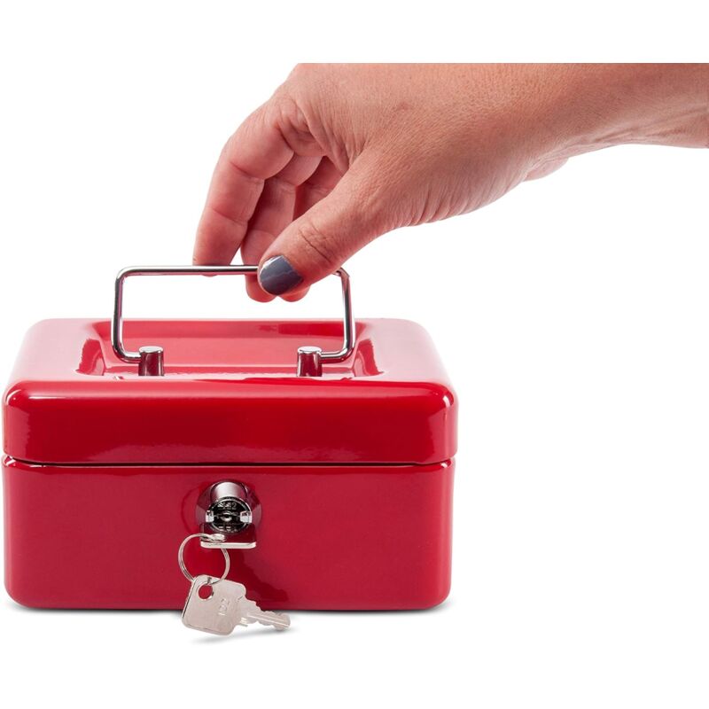 Steel Money Box Lockable And Portable 12.5X9.5X6Cm With Coin Slot Suitable As Piggy Bank, Small Safe, Cash Drawer Red - Image 2