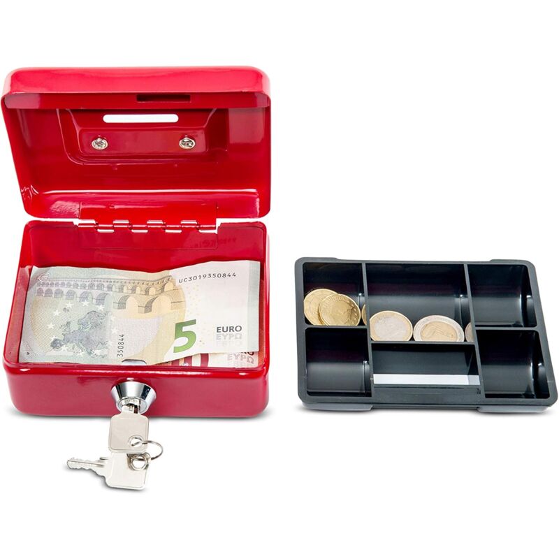 Steel Money Box Lockable And Portable 12.5X9.5X6Cm With Coin Slot Suitable As Piggy Bank, Small Safe, Cash Drawer Red - Image 3