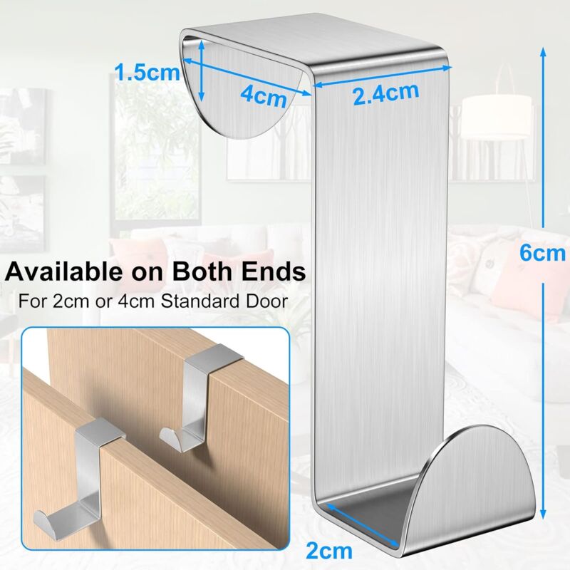 Door Hook, 6 pcs Set Coat Hooks For Door Stainless Steel Door Hooks For Standard Door, Drawer, Cupboard Wardrobe, For - Image 3