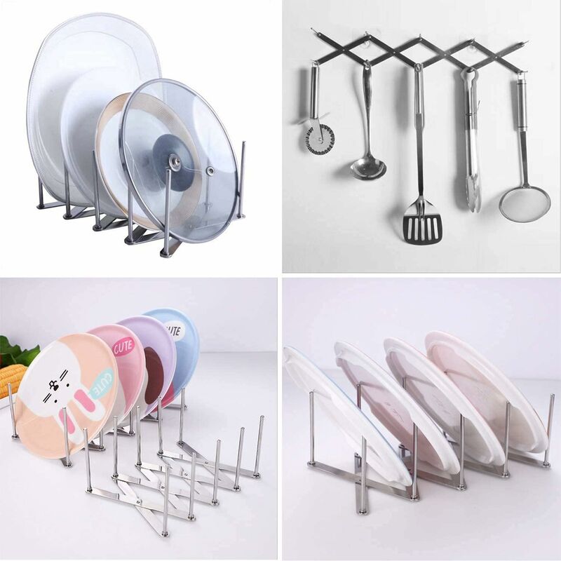 2 pcs Stainless Steel Lid Rack, Kitchen Utensil Organizer, Adjustable Design Lid Holder For Storing Pots, Glass Lids, - Image 3
