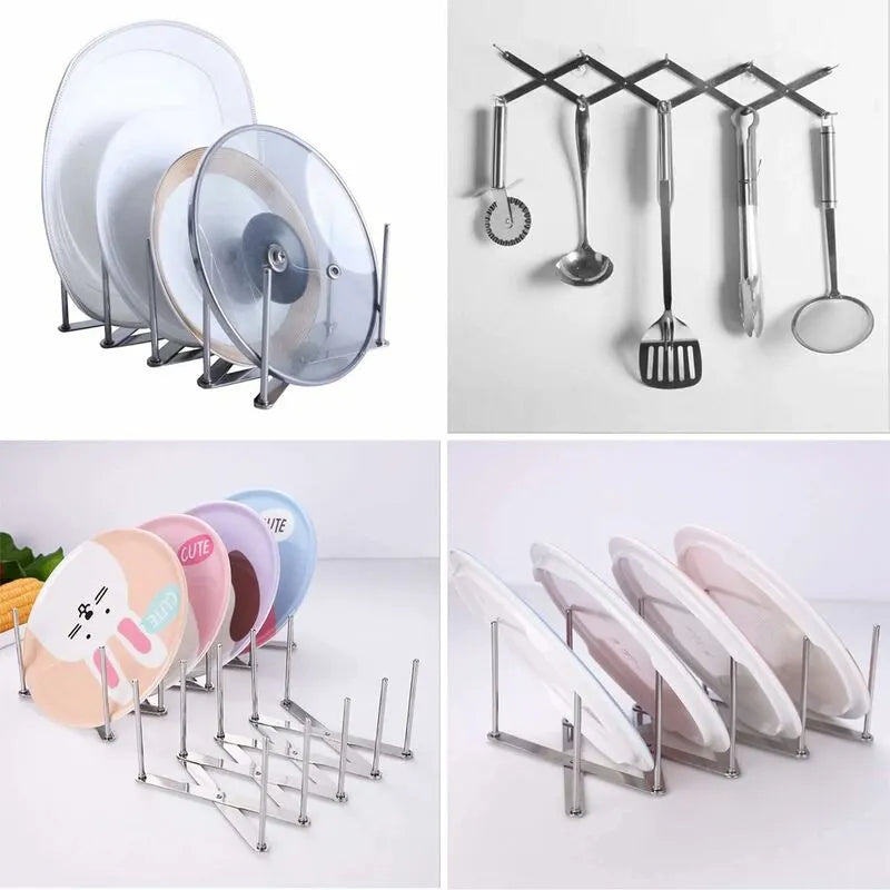 2 pcs Stainless Steel Lid Rack, Kitchen Utensil Organizer, Adjustable Design Lid Holder For Storing Pots, Glass Lids, - Image 3