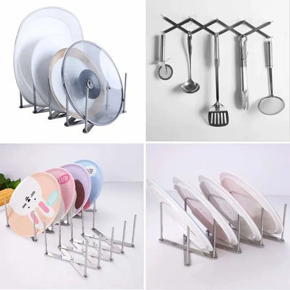 2 pcs Stainless Steel Lid Rack, Kitchen Utensil Organizer, Adjustable Design Lid Holder For Storing Pots, Glass Lids, - Image 3