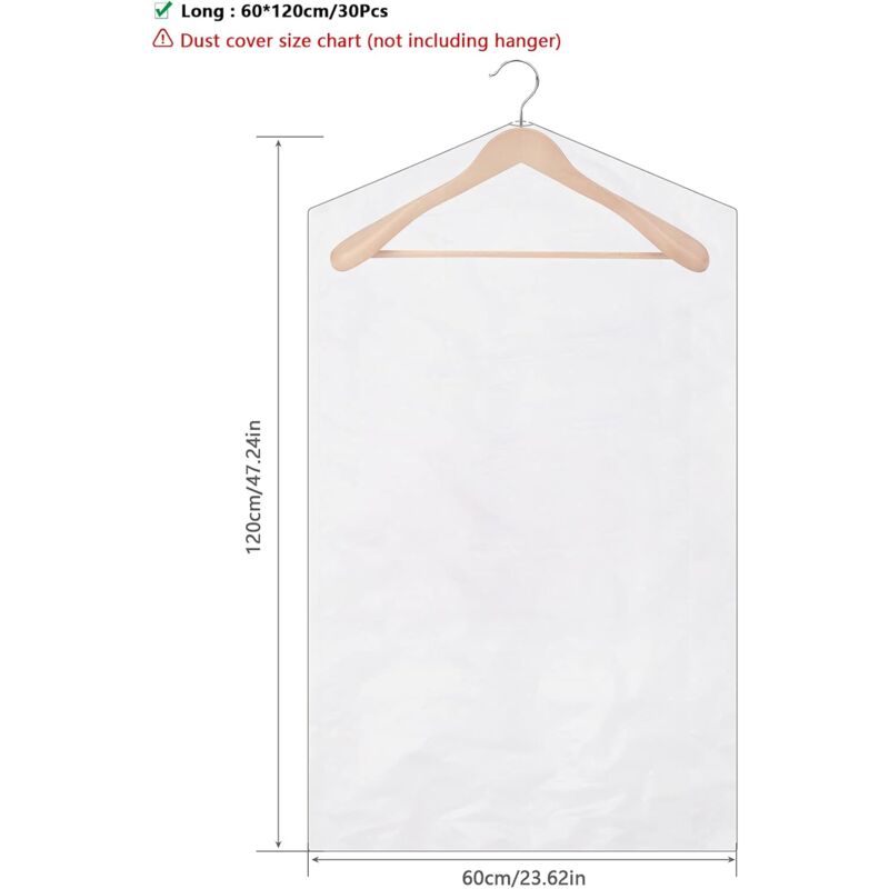 30 Pieces Garment Covers Dustproof Cover Dustproof Pouch Transparent Protective Covers For Dress Suits Coats 60 X 120 Cm - Image 2