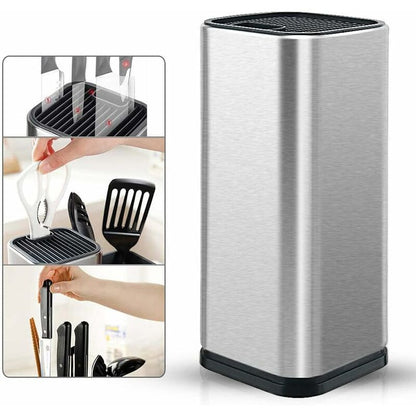 Knife Block, Stainless Steel Knife Holder, Kitchen Knife Holder, Square Knife Holder, For Knives And Scissors (Square) - Image 4