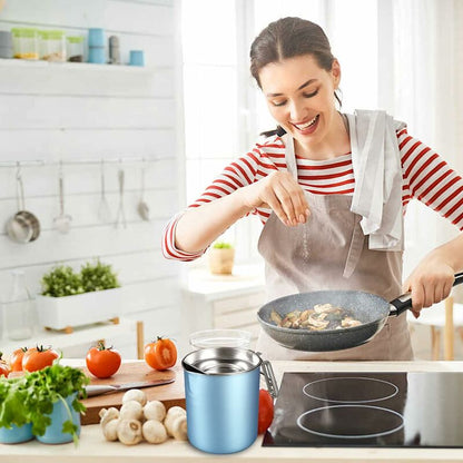Oil Pot Grease Can Stainless Steel Storage Can With 1.6 Liter Can Dustproof Lid For Fine Mesh Strainer Non-Slip Plate - Image 4