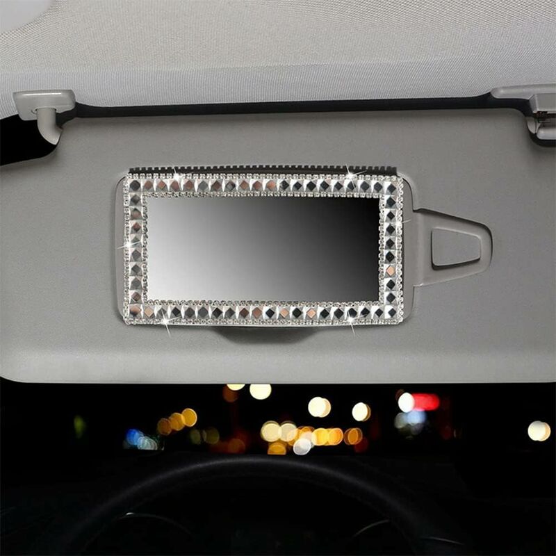 Car Visor Mirror Makeup Mirror, Bling Self-Adhesive Stainless Steel Car Makeup Mirror Portable Car Vanity Mirror,15Cm X - Image 3