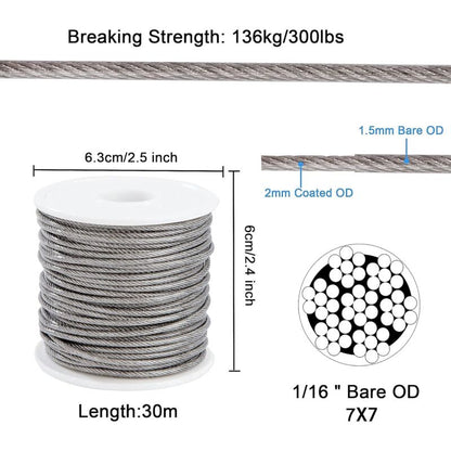 Wire ROpe Hanging Kit 2Mm Stainless Steel ROpe 30M With Turnbuckle Eye Screw Aluminum Sleeves Heart Thimble 56 pcs - Image 2