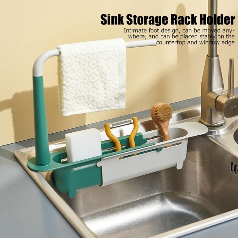 Telescopic Sink Rack Telescopic Sink Storage Rack Length Freely Large Capacity Pp Expandable Sink Organizer For Kitchen - Image 2