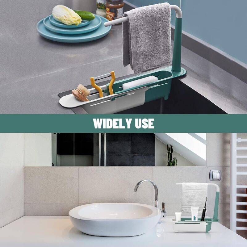 Telescopic Sink Rack Telescopic Sink Storage Rack Length Freely Large Capacity Pp Expandable Sink Organizer For Kitchen - Image 4