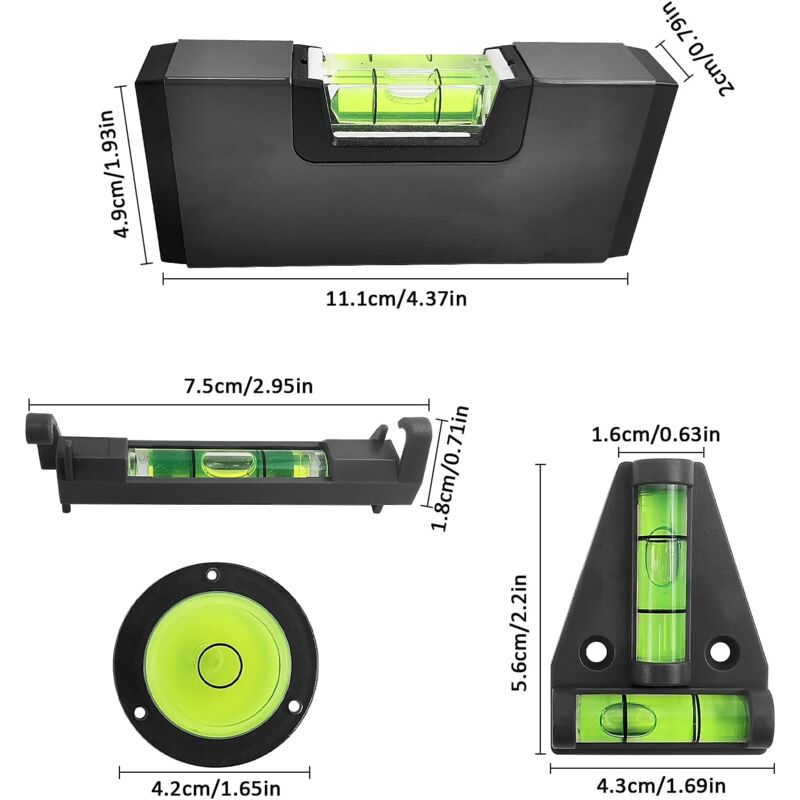 4 pcs Mini Spirit Level, Black Spirit Level, Magnetic Spirit Level, Camping Level, Small Spirit Level For Construction, - Image 2