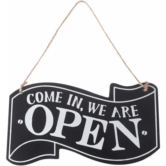 Two-Sided Open And Closed Wooden Sign With ROpe For Hanging Vintage Sign (Black)
