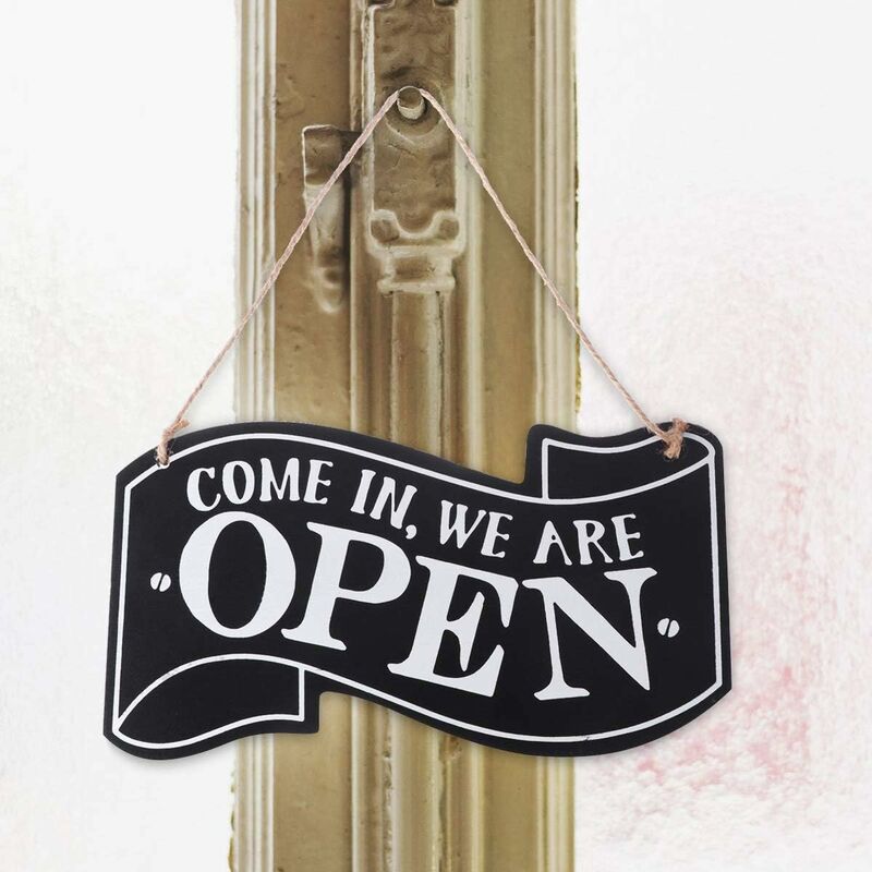 Two-Sided Open And Closed Wooden Sign With ROpe For Hanging Vintage Sign (Black) - Image 2