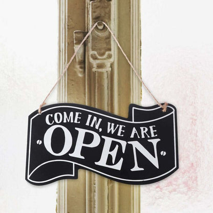 Two-Sided Open And Closed Wooden Sign With ROpe For Hanging Vintage Sign (Black) - Image 2