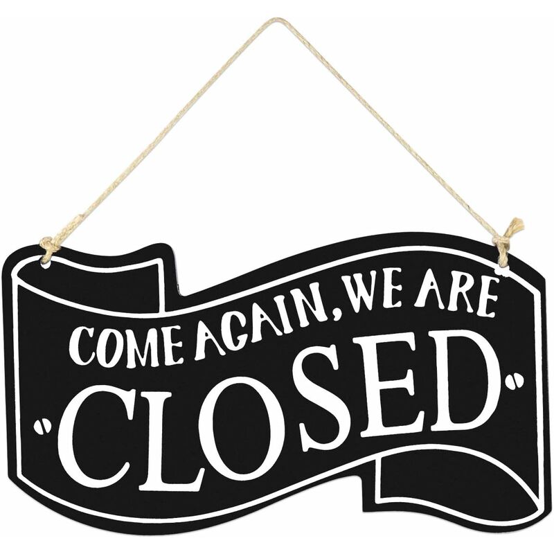 Two-Sided Open And Closed Wooden Sign With ROpe For Hanging Vintage Sign (Black) - Image 4