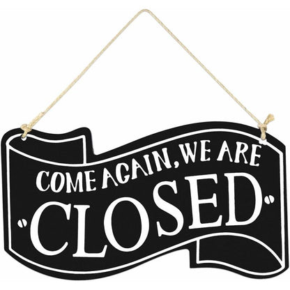 Two-Sided Open And Closed Wooden Sign With ROpe For Hanging Vintage Sign (Black) - Image 4