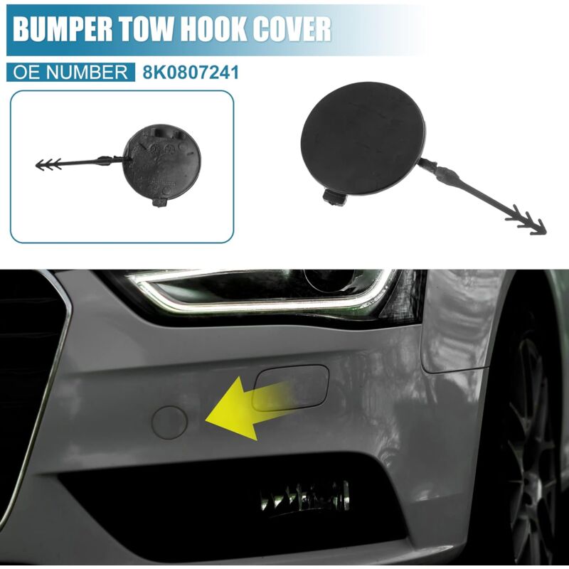 Car Front Tow Bumper Hook Cover 8K0807241 Eye Cover Trailer Cap Black - Image 2