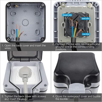 Waterproof Outdoor Wall Socket, Ip66 Weatherproof Outdoor Socket For Kitchen, Bathroom, Garage, Pool And Garden - Image 2