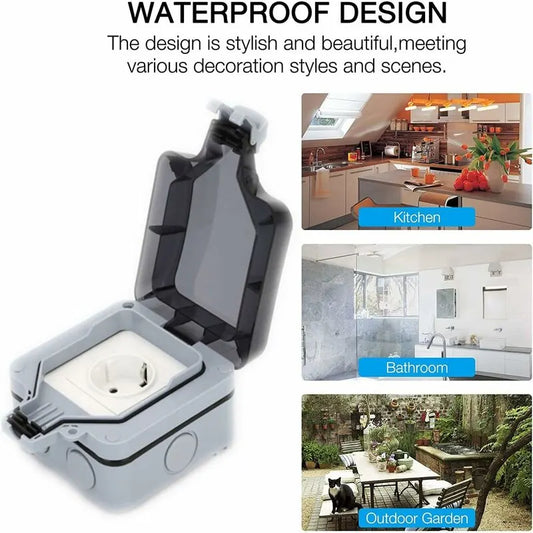 Waterproof Outdoor Wall Socket, Ip66 Weatherproof Outdoor Socket For Kitchen, Bathroom, Garage, Pool And Garden - Image 3