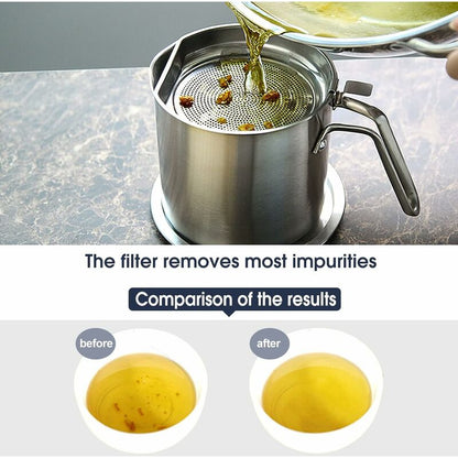 Oil Pot Grease Can Stainless Steel Storage Can With 2 Liter Can In Dust Cover For Fine Mesh Sieve Non-Slip Plate Frying - Image 2