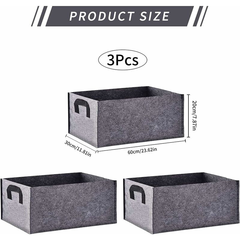 Grow Bag, 3 Pack Rectangular Black Non-Woven Planting Bags With Handle, Indoor Outdoor Grow Bags Planting Pot For - Image 2