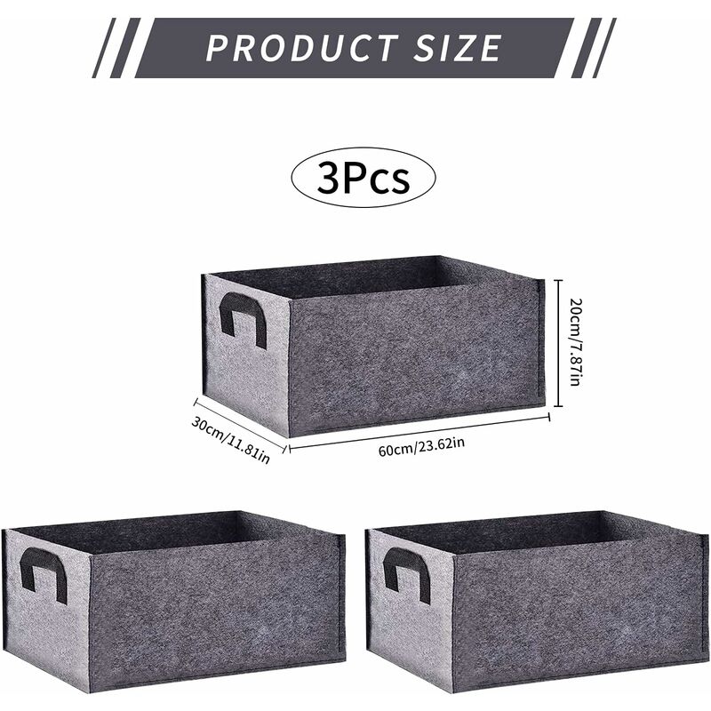 Grow Bag, 3 Pack Rectangular Black Non-Woven Planting Bags With Handle, Indoor Outdoor Grow Bags Planting Pot For - Image 3