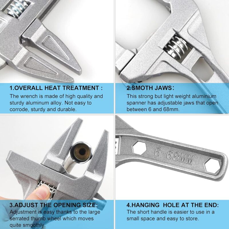 Adjustable Wrench 6-68Mm Adjustable Wrench Short Shank Large Openings Ultra Thin And Lightweight Plumber Tool Wrench - Image 2