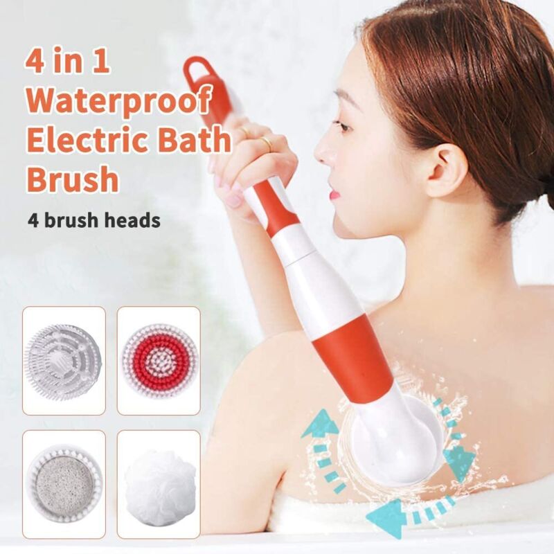 4 In 1 Waterproof Electric Bath Brush Multifunctional Body Cleaning Brush Back Massage Scrubber With 4 Brush Heads - Image 2