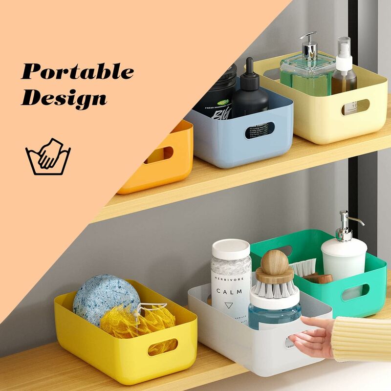 Plastic Storage Basket, 7 Pack Stackable Storage Baskets With Handles For Kitchen Shelf, Bathroom, Nursery, Closet And - Image 3