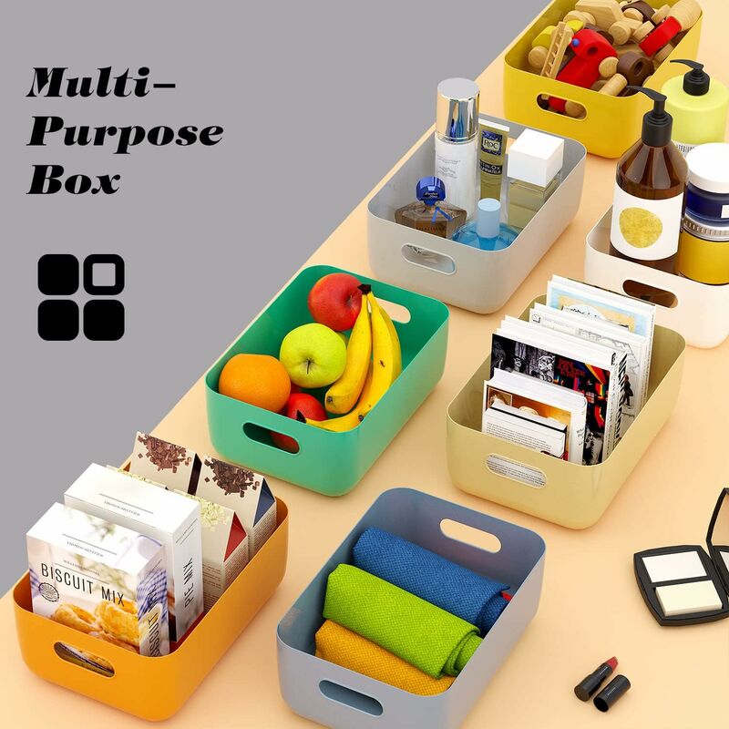 Plastic Storage Basket, 7 Pack Stackable Storage Baskets With Handles For Kitchen Shelf, Bathroom, Nursery, Closet And - Image 4