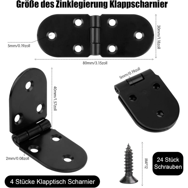 4 pcs Stainless Steel Folding Table Hinges - 180 Degree ROund Screw-In Hinges - Folding Table Hinges - Table Hinges - - Image 2
