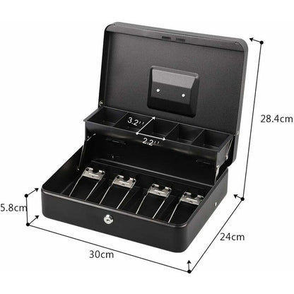 Lockable Metal Money Box Cash, Coin & Security Box Large Cash Box With Lock - New Metal Money Box - Black - Image 2