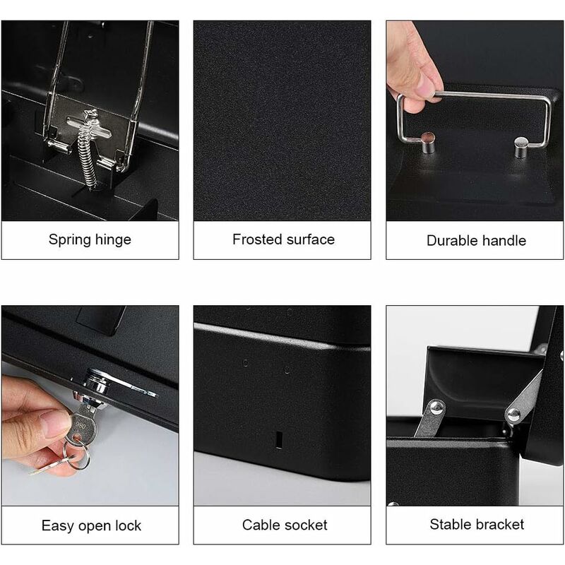 Lockable Metal Money Box Cash, Coin & Security Box Large Cash Box With Lock - New Metal Money Box - Black - Image 4