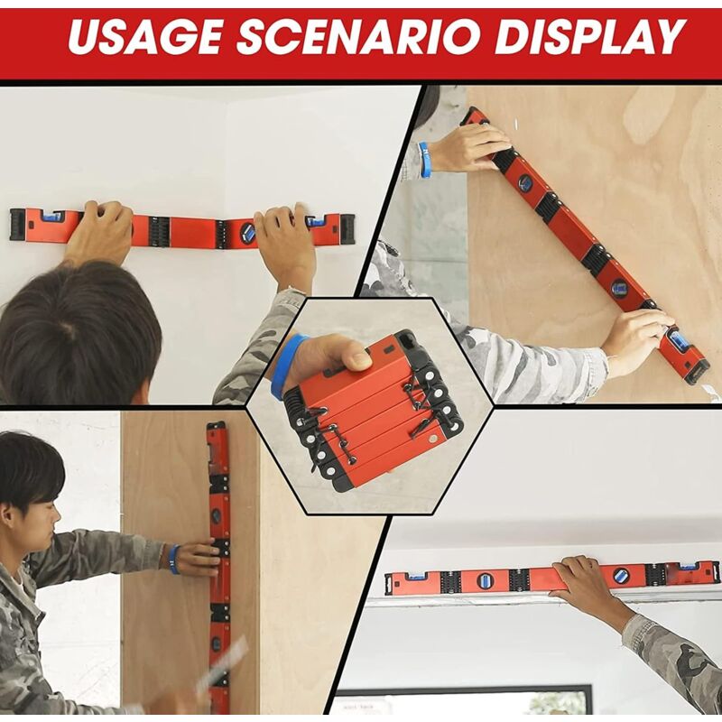 Foldable Level, 5-Section Multi-Angle Magnetic Level Tool With 4 Leveling Bubbles 45° 90° 180° Multifunction - Image 2