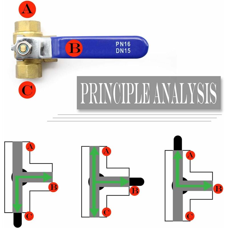 3-Way Valve, 1/2" Brass Ball Valve, With Stainless Steel Handle For Swimming Pool As Faucet Or Distributor (Dn15) - Image 3