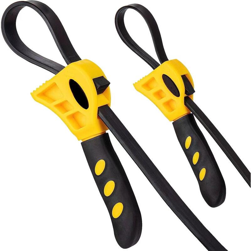 Rubber Strap Wrench Set, Upgrade 2 Pieces Adjustable Oil Filter Wrench Reinforced Belt Jar Opener For Weak Hands Pipe