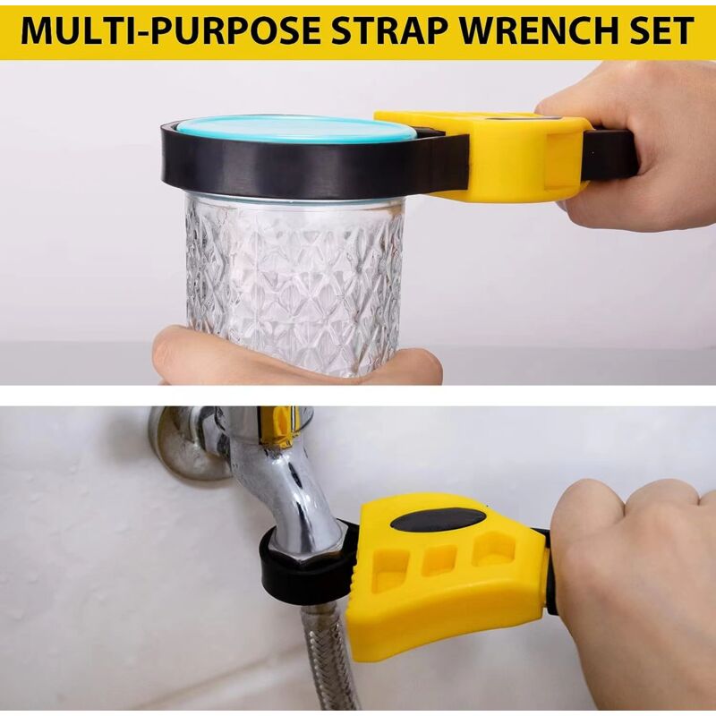 Rubber Strap Wrench Set, Upgrade 2 Pieces Adjustable Oil Filter Wrench Reinforced Belt Jar Opener For Weak Hands Pipe - Image 3