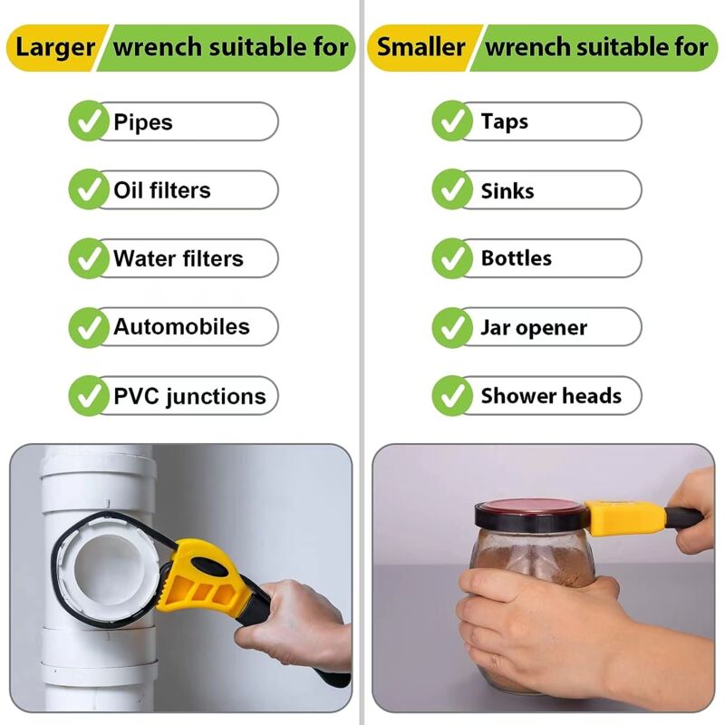 Rubber Strap Wrench Set, Upgrade 2 Pieces Adjustable Oil Filter Wrench Reinforced Belt Jar Opener For Weak Hands Pipe - Image 4