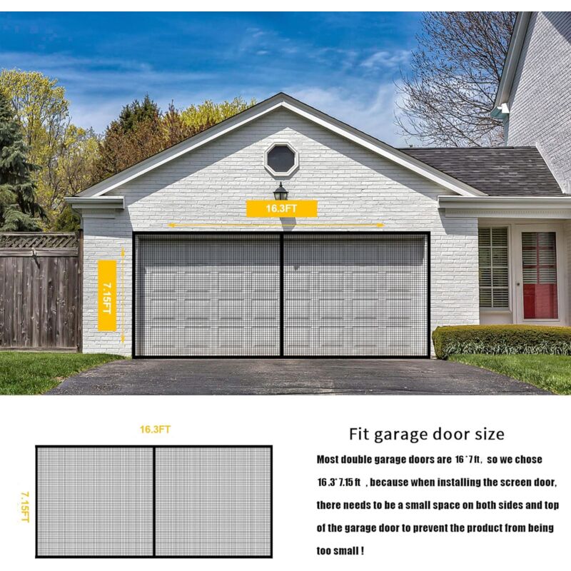 8Ftx7Ft Magnetic Garage Door Screen For 1 Car Garage Doors, Reinforced Fiberglass Garage Screen, Hands Free，Magnetic - Image 2