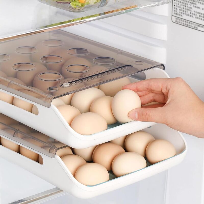Egg Storage Box Stackable Plastic Egg Container Fridge Egg Storage With Lid Auto Scroll Egg Container For Kitchen - Image 3