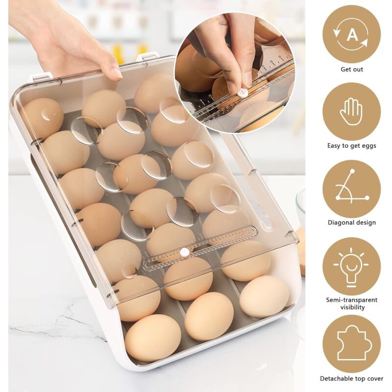 Egg Storage Box Stackable Plastic Egg Container Fridge Egg Storage With Lid Auto Scroll Egg Container For Kitchen - Image 4