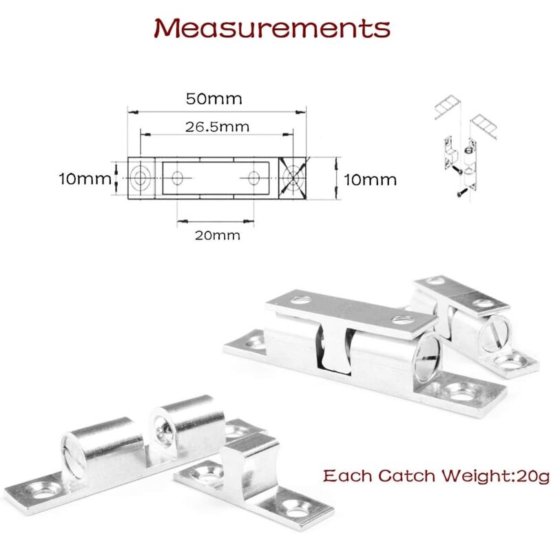 Door Catches 4 Pieces, Metal Ball ROller, Stainless Steel Cabinet Door Catch-Silver - Image 2