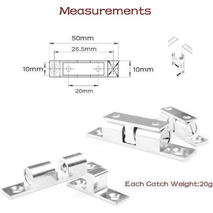 Door Catches 4 Pieces, Metal Ball ROller, Stainless Steel Cabinet Door Catch-Silver - Image 2