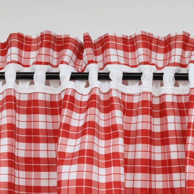 2 pcs Set Perforated Opaque Curtains With 2 Tiebacks Plaid Pattern Window Decoration For Bedroom Indoor Red H/W 120/80Cm - Image 3
